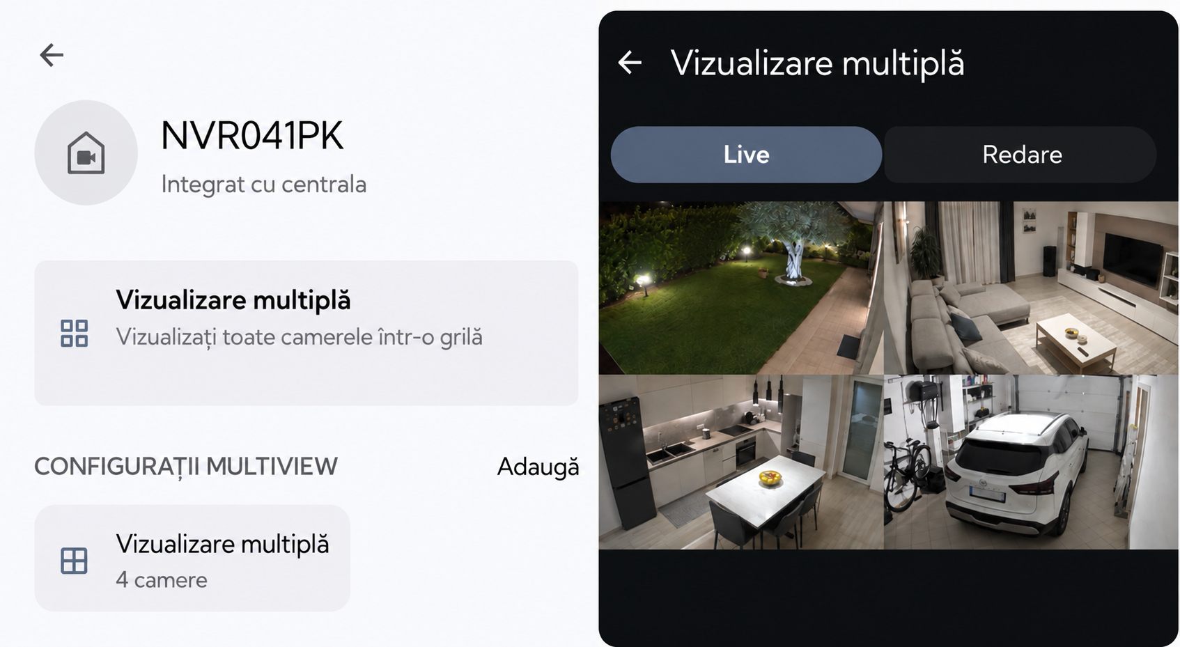 Interfața MultiView din aplicația Inim Home 3.0 pentru vizualizarea camerelor InVista